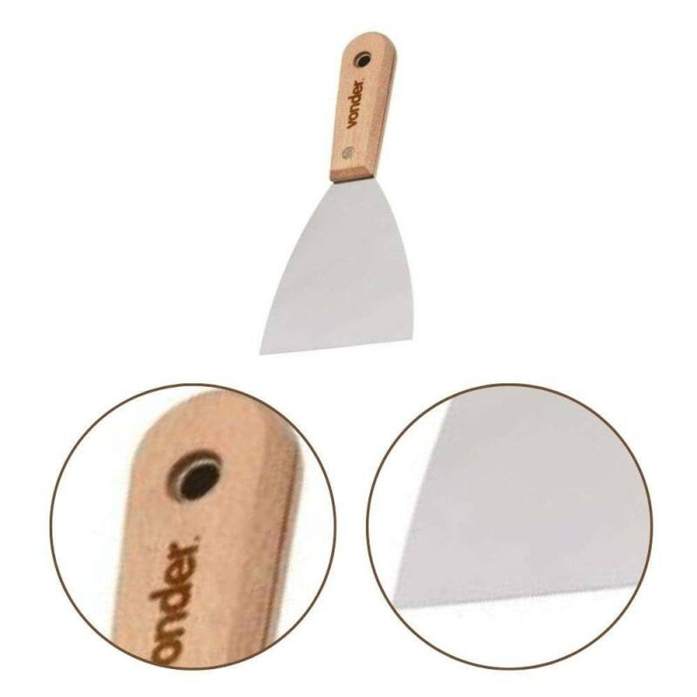 Espátula Aço Inox Lisa 10cm Com Cabo de Madeira Vonder