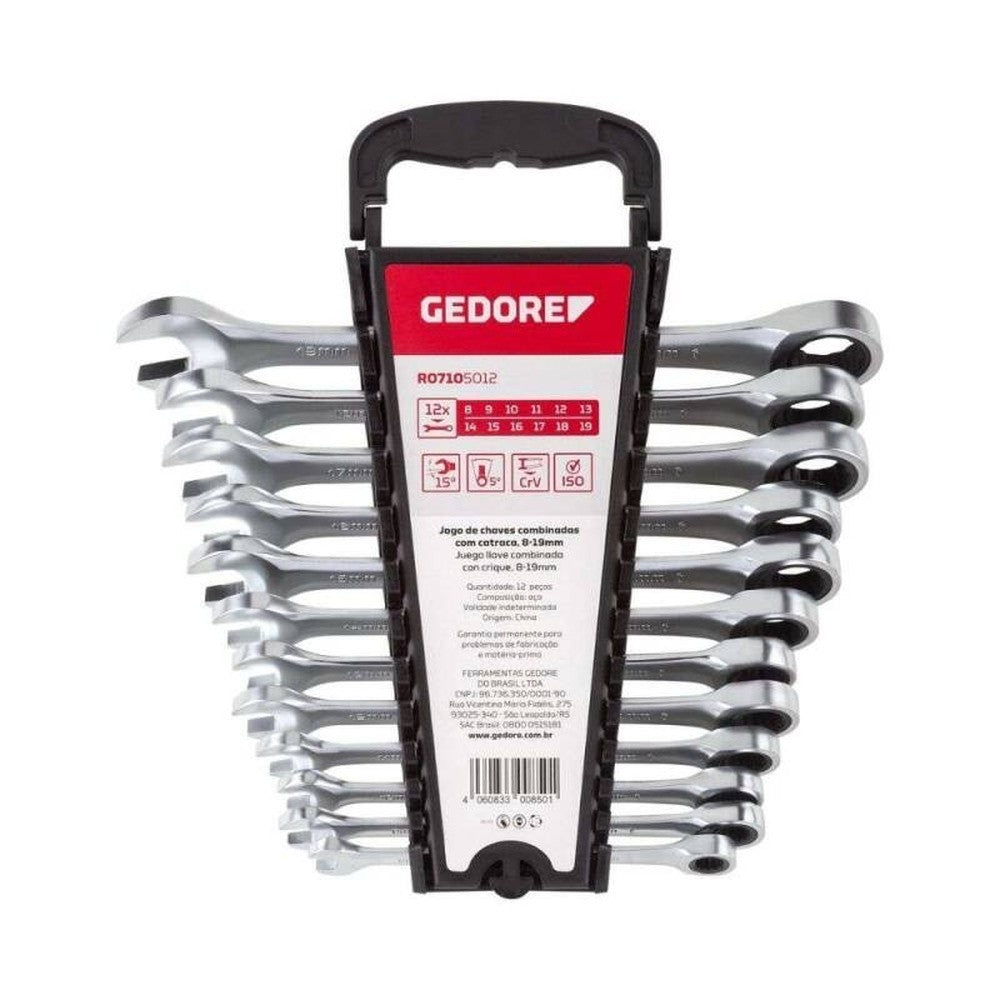 Jogo Chave Combinada Catraca 8 à 19mm 12 Peças Gedore Red