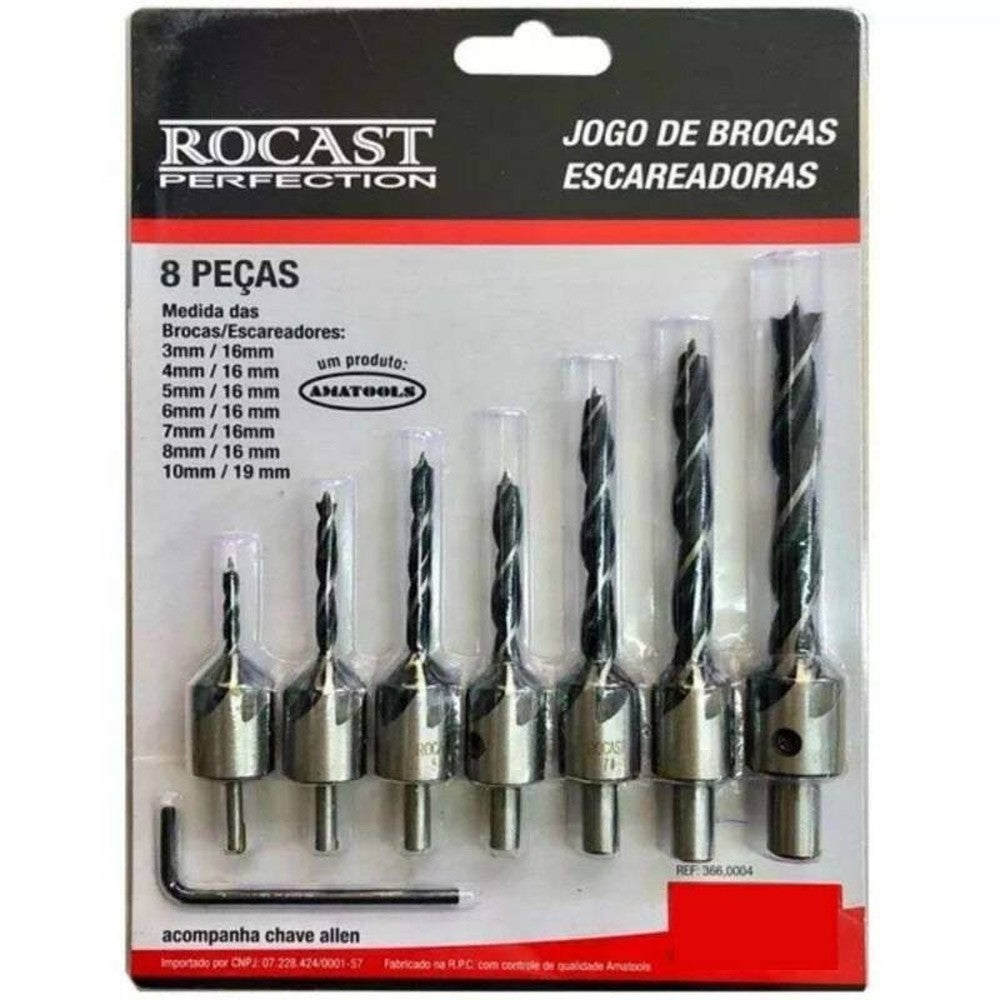 Jogo de Brocas Escareadoras 8 Peças Rocast