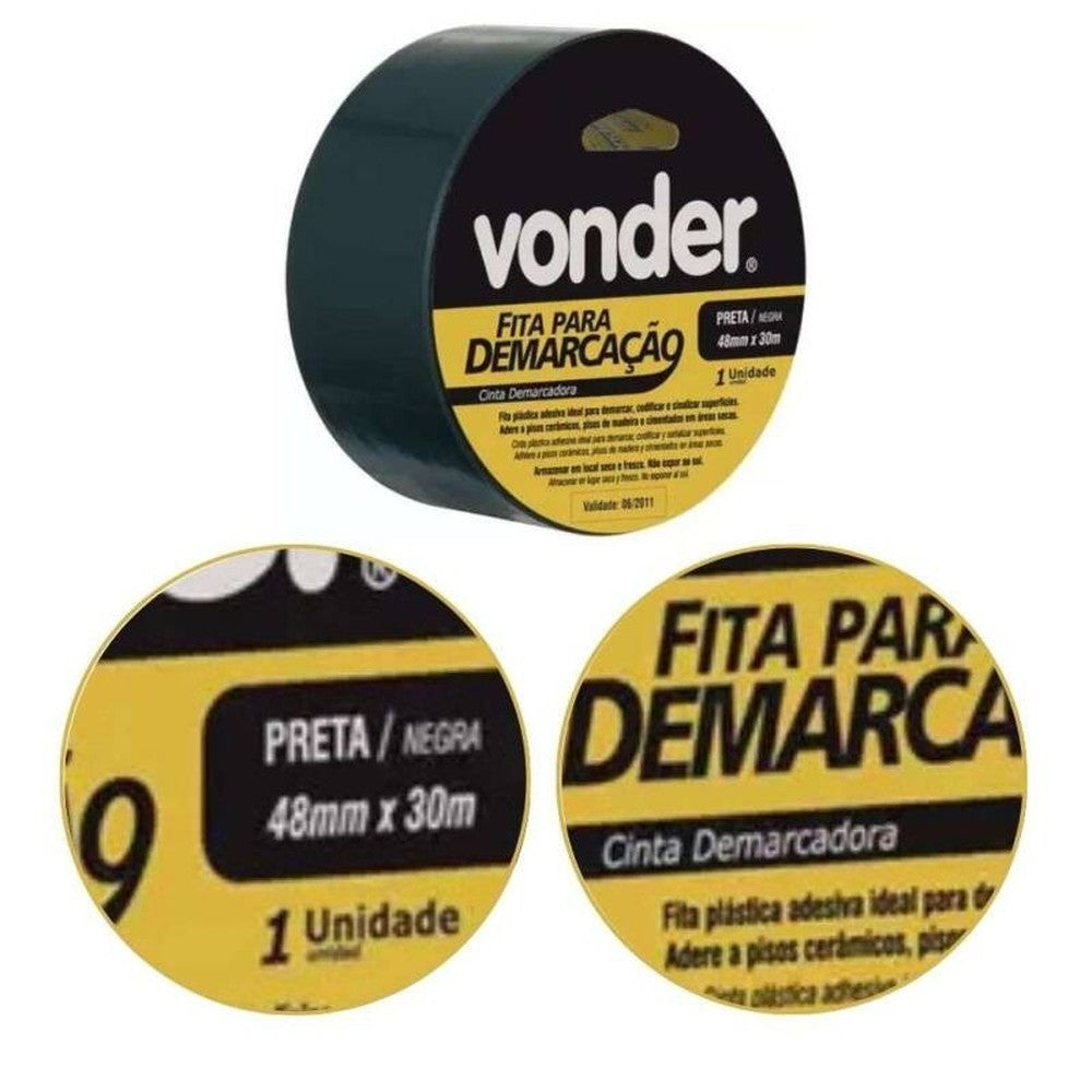 Fita Demarcação de Solo 48mmx30m Preta Vonder