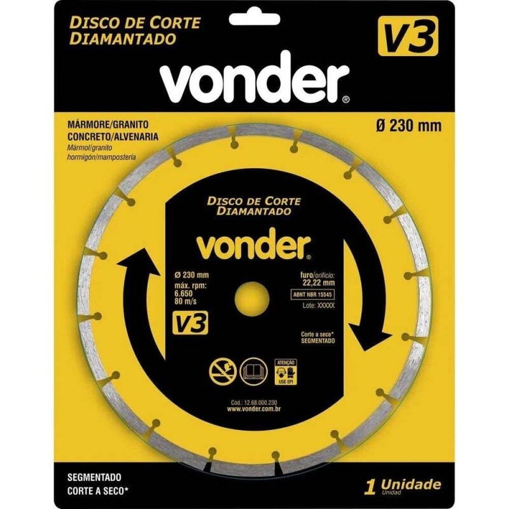 Disco de Corte Diamantado Segmentado 230mm V3 Vonder