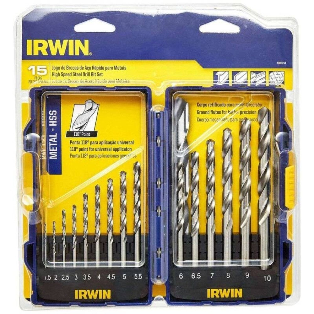 Jogo de Brocas Aço Rápido 15mm à 10mm 15 Peças Irwin